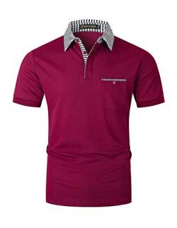 GHYUGR Herren Poloshirt Kurzarm Polohemd klassisch Karierte Spleiß Polo Tasche T-Shirt,Rot,3XL von GHYUGR