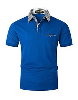 GHYUGR Herren Poloshirt Kurzarm Polohemd klassisch Karierte Spleiß Polo Tasche T-Shirt (M, Blau 2, m) von GHYUGR