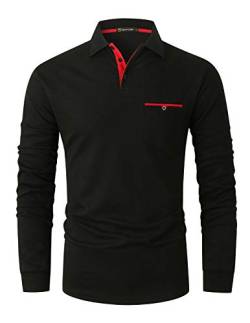 GHYUGR Herren Poloshirt Langarm Kontrast Tasche Polohemd T-Shirt Basic Polo S-2XL,Schwarz,XL von GHYUGR