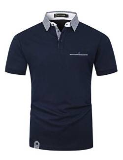 GHYUGR Poloshirt Herren Kurzarm Golf T-Shirt Klassische Karierte Spleiß Polohemd S-2XL,Blau 1,M von GHYUGR