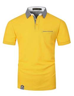 GHYUGR Poloshirt Herren Kurzarm Golf T-Shirt Klassische Karierte Spleiß Polohemd S-2XL,Gelb,XXL von GHYUGR