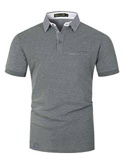 GHYUGR Poloshirt Herren Kurzarm Golf T-Shirt Klassische Karierte Spleiß Polohemd S-2XL,Grau 1,M von GHYUGR