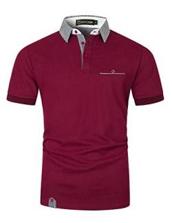 GHYUGR Poloshirt Herren Kurzarm Golf T-Shirt Klassische Karierte Spleiß Polohemd S-2XL,Rot 1,L von GHYUGR