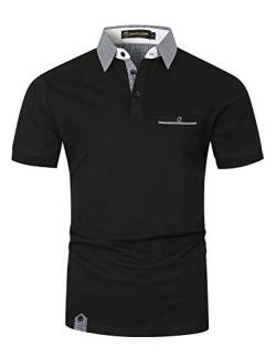 GHYUGR Poloshirt Herren Kurzarm Golf T-Shirt Klassische Karierte Spleiß Polohemd S-2XL,Schwarz,XXL von GHYUGR