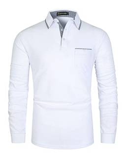 GHYUGR Poloshirt Herren Langarm Golf Polohemd Klassische Karierte Spleiß Kragen T-Shirt,Weiß,XXL von GHYUGR