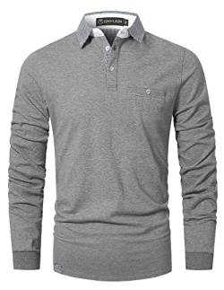 GHYUGR Poloshirt Herren Langarm Golf T-Shirt Klassische Karierte Spleiß Polohemd S-2XL,Grau 1,3XL von GHYUGR