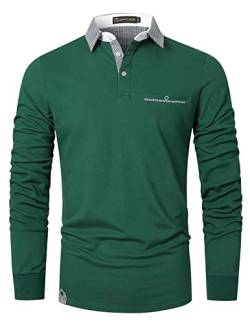 GHYUGR Poloshirt Herren Langarm Golf T-Shirt Klassische Karierte Spleiß Polohemd S-2XL,Grün,XXL von GHYUGR