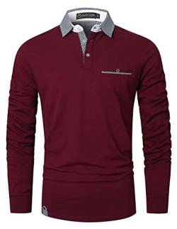 GHYUGR Poloshirt Herren Langarm Golf T-Shirt Klassische Karierte Spleiß Polohemd S-2XL,Rot 1,3XL von GHYUGR