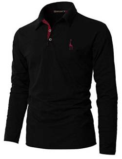 GHYUGR Poloshirt Herren Langarm Golf T-Shirt mit Fashion Giraffe Stickerei Polos,Schwarz,XL von GHYUGR