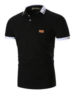 GHYUGR Poloshirts Herren Basic Kurzarm Baumwolle Polohemd Golf T-Shirt S-XXL,Schwarz,M von GHYUGR