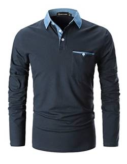 GHYUGR Poloshirts Herren Basic Langarm Baumwolle Polohemd Denim Nähen Golf T-Shirt S-XXL,Blau 1,XXL von GHYUGR