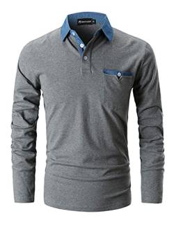 GHYUGR Poloshirts Herren Basic Langarm Baumwolle Polohemd Denim Nähen Golf T-Shirt S-XXL,Grau 1,3XL von GHYUGR