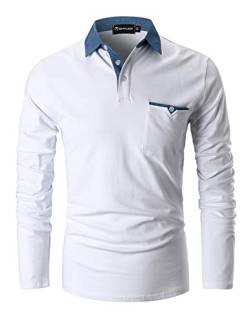 GHYUGR Poloshirts Herren Basic Langarm Baumwolle Polohemd Denim Nähen Golf T-Shirt S-XXL,Weiß,L von GHYUGR