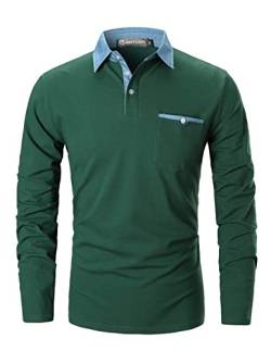 GHYUGR Poloshirts Herren Basic Langarm Baumwolle Polohemd Denim Nähen Golf T-Shirt S-XXL (M, Grün) von GHYUGR