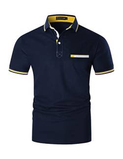 GHYUGR Poloshirts für Herren Baumwolle Kurzarm Casual T-Shirt Kontrastblende Polohemd,Blau,M von GHYUGR