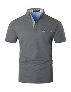 GHYUGR Poloshirts für Herren Baumwolle Kurzarm T-Shirt Kontrastblende Plaid Polohemd,Grau,M von GHYUGR