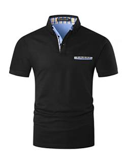 GHYUGR Poloshirts für Herren Baumwolle Kurzarm T-Shirt Kontrastblende Plaid Polohemd,Schwarz,XL von GHYUGR