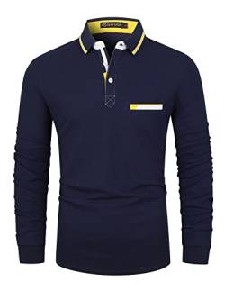 GHYUGR Poloshirts für Herren Baumwolle Langarm Casual T-Shirt Kontrastblende Polohemd,Blau 1,XL von GHYUGR