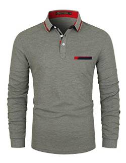 GHYUGR Poloshirts für Herren Baumwolle Langarm Casual T-Shirt Kontrastblende Polohemd,Grau 1,M von GHYUGR