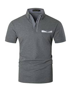 GHYUGR Poloshirts für Herren Kurzarm T-Shirt Casual Plaid spleißen Polohemd,Grau,L von GHYUGR