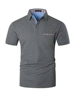 GHYUGR Poloshirts für Herren Kurzarm T-Shirt Kontrastblende Plaid spleißen Polohemd,Grau,M von GHYUGR