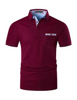 GHYUGR Poloshirts für Herren Kurzarm T-Shirt Kontrastblende Plaid spleißen Polohemd,Rot 1,L von GHYUGR