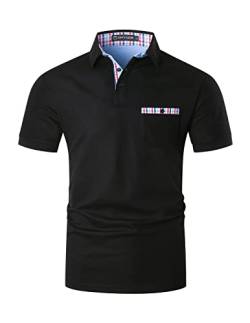 GHYUGR Poloshirts für Herren Kurzarm T-Shirt Kontrastblende Plaid spleißen Polohemd,Schwarz,XL von GHYUGR