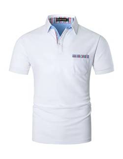 GHYUGR Poloshirts für Herren Kurzarm T-Shirt Kontrastblende Plaid spleißen Polohemd,Weiß,XL von GHYUGR