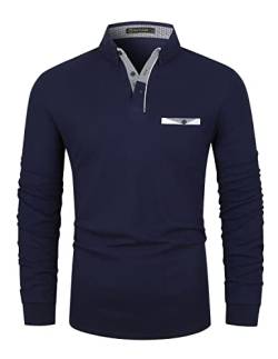 GHYUGR Poloshirts für Herren Langarm T-Shirt Casual Plaid spleißen Polohemd,Blau 2,XXL von GHYUGR