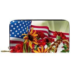GIAPB Portemonnaie für Männer,Portemonnaie Damen,minimalistisches Portemonnaie für Männer,Amerikanische Flagge und Blumen von GIAPB