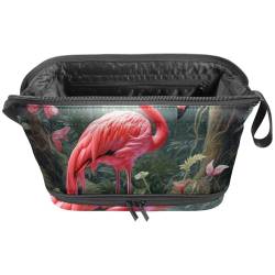 Kosmetik Reisetasche,Schminktaschen für Damen,Bunte tierische Flamingos Dschungel Illustration von GIAPB