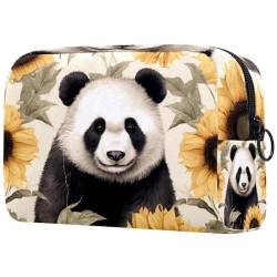 Kosmetik Reisetasche,Schminktaschen für Damen,Tierischer Panda Bär Sonnenblumen Kunsthintergrund von GIAPB