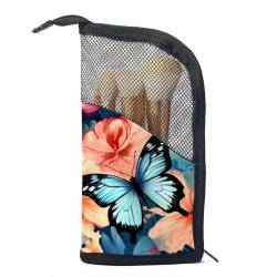 Reise Kulturbeutel,kleine Make up Tasche,Bunte Schmetterlingsblumenillustration von GIAPB