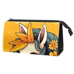 Reise Kulturbeutel,kleine Make up Tasche,Tierische Einhorn Schädel Sonnenblumen Illustration von GIAPB