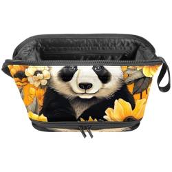 Reise Kulturbeutel,kleine Make up Tasche,Tierische Panda Bär Sonnenblumen Kunstillustration von GIAPB