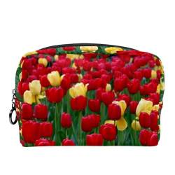 Reise Kulturbeutel für Frauen,kleine Make up Tasche,Frühlings Tulpen Blumen Illustration von GIAPB