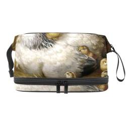 Reise Kulturbeutel für Frauen,kleine Make up Tasche,Vintages Aquarell Bauernhofhuhn Tiermuster von GIAPB