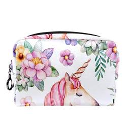 Reise Make up Tasche,Make up Organizer Tasche,Make up Taschen für Frauen,Tierisches Einhorn mit Blumenmuster von GIAPB