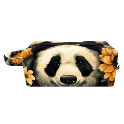 Reise Make up Tasche,Reise Kulturbeutel für Frauen,Tierische Panda Bär Sonnenblumen Kunstillustration von GIAPB