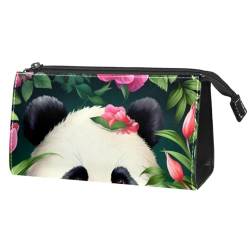 Reise Make up Tasche,Reise Kulturbeutel für Frauen,Tierisches Pandabär Pflanzenblumenmuster von GIAPB