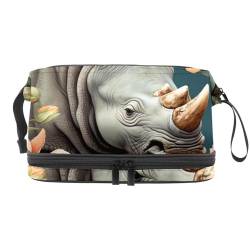 Reisekosmetiktasche,Make up Organizer Tasche,Tierische Nashorn und Blumenillustration von GIAPB