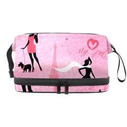 Reisekosmetiktasche,Schminktasche klein,Eiffelturm Rosa Muster von GIAPB