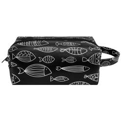 Schminktasche für Damen,Kulturtasche für Herren,Cartoon Fische auf schwarzem Hintergrund von GIAPB