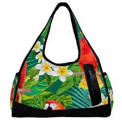 Sporttasche für Damen,Reisetasche,Sporttasche,Damen Sporttasche,Bunte Papageien und Blumen von GIAPB