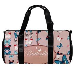 Turnbeutel für Damen,Reisetasche,Turnbeutel für Herren,Sporttasche,Blauer Schmetterling rosa Hintergrund von GIAPB