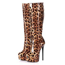 GIARO 1003 Galana Premium Stiefel für Damen - elegante High-Heels - Kniestiefel mit hohem Absatz - Damenstiefel - Stöckelschuhe für Frauen (Leo Glanz, numeric_43) von GIARO