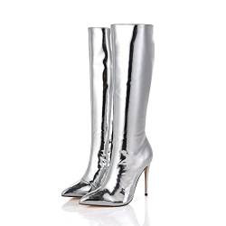 GIARO MILA Premium Stiefel für Damen - elegante High-Heels - Kniestiefel mit hohem Absatz - Damenstiefel - Stöckelschuhe für Frauen - erhältlich in 21 Farben (Liquid Silber, numeric_38) von GIARO