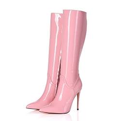 GIARO MILA Premium Stiefel für Damen - elegante High-Heels - Kniestiefel mit hohem Absatz - Damenstiefel - Stöckelschuhe für Frauen - erhältlich in 21 Farben (Rosa Pink Glanz, numeric_46) von GIARO