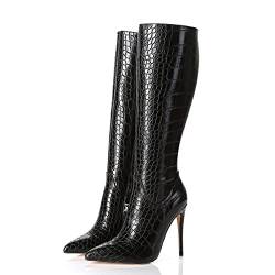 GIARO MILA Premium Stiefel für Damen - elegante High-Heels - Kniestiefel mit hohem Absatz - Damenstiefel - Stöckelschuhe für Frauen - erhältlich in 21 Farben (Schwarz Crock, numeric_38) von GIARO