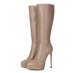 GIARO SARAYA Premium Stiefel für Damen - elegante High-Heels - Kniestiefel mit hohem Absatz - Damenstiefel - Stöckelschuhe für Frauen - erhältlich in 9 Farben (Taupe, numeric_45) von GIARO